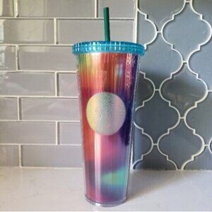 Starbucks Summer Rainbow Kaleidoscope 24oz Cold Tumbler Cup Iridescent Multicolo